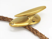 3.5 Inch Tear Drop Polished Brass Cleat with Rope | Yacht Cleats